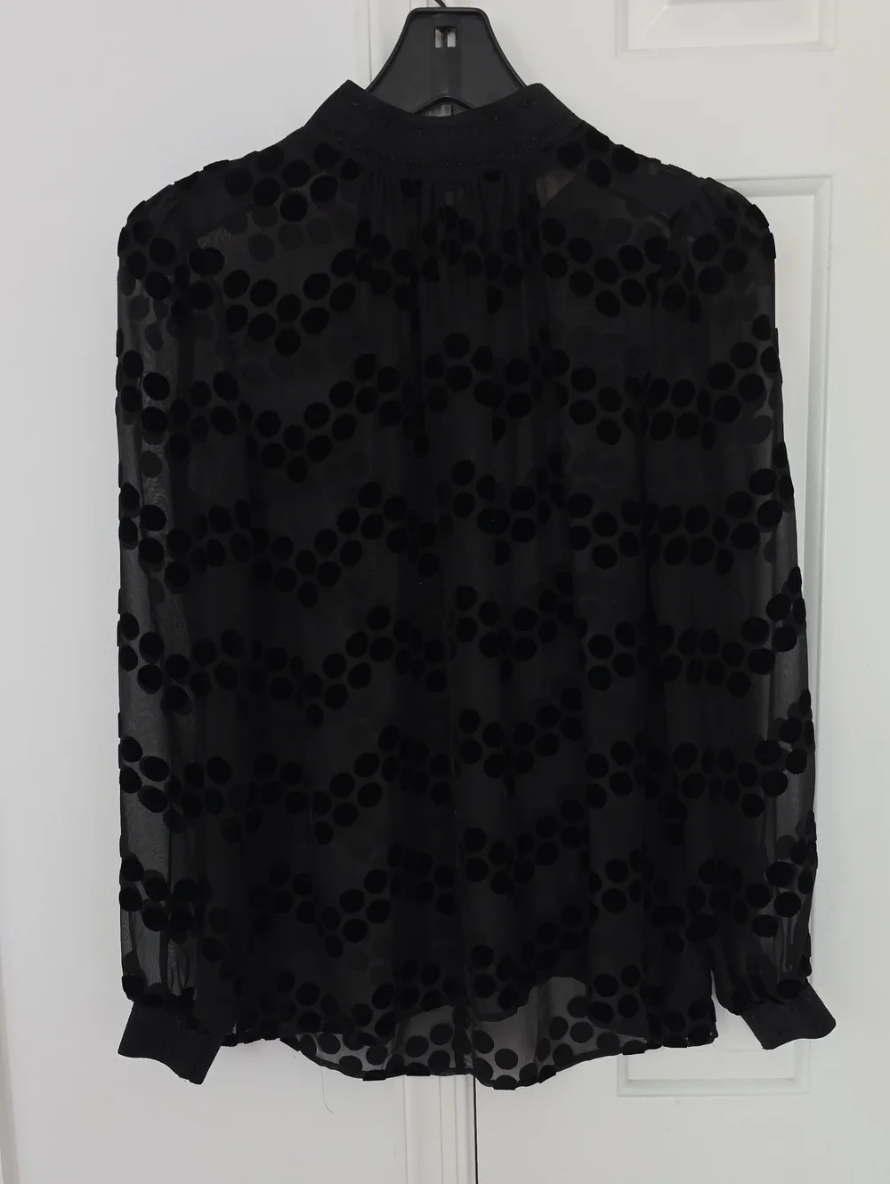 Tory Burch Black Sheer Velvet Dot Blouse